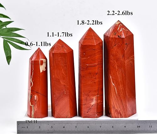 Miniatura 3 de AMOYSTONE Obelisco de jaspe rojo, torre grande de varita de cristal curativo, 6 columnas facetadas, terapia de meditación de chakras Reiki, 0.6-1.1