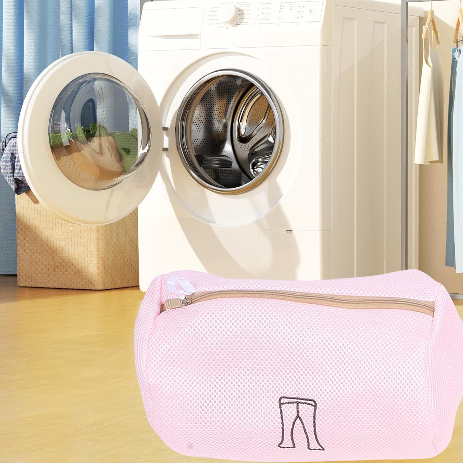 4pcs Pink Polyester Mesh Laundry Bags with Zipper for Delicates
