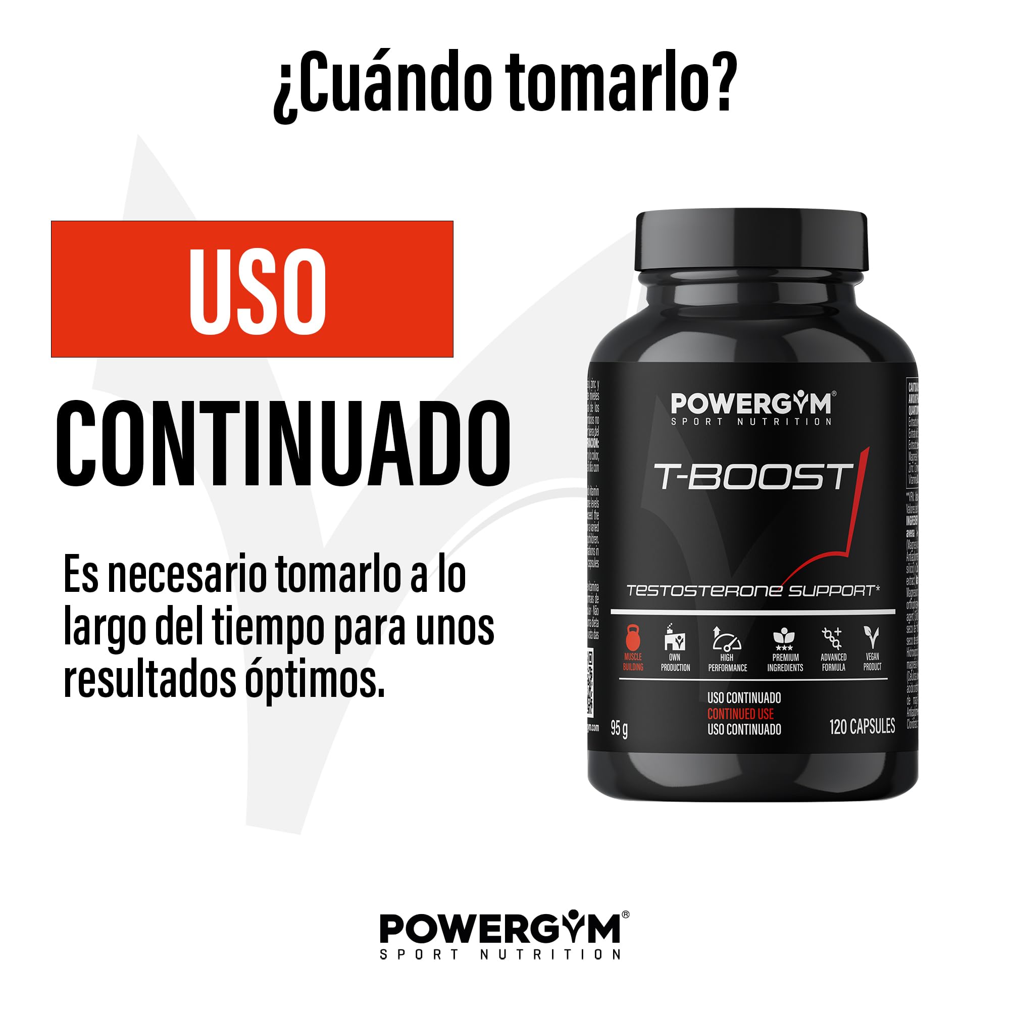 POWERGYM | Tboost 120 Cápsulas Potenciador muscular natural, mejora el crecimiento y recuperación muscular – Formula con tribulus terrestris, magnesio, zinc y vitamina B6