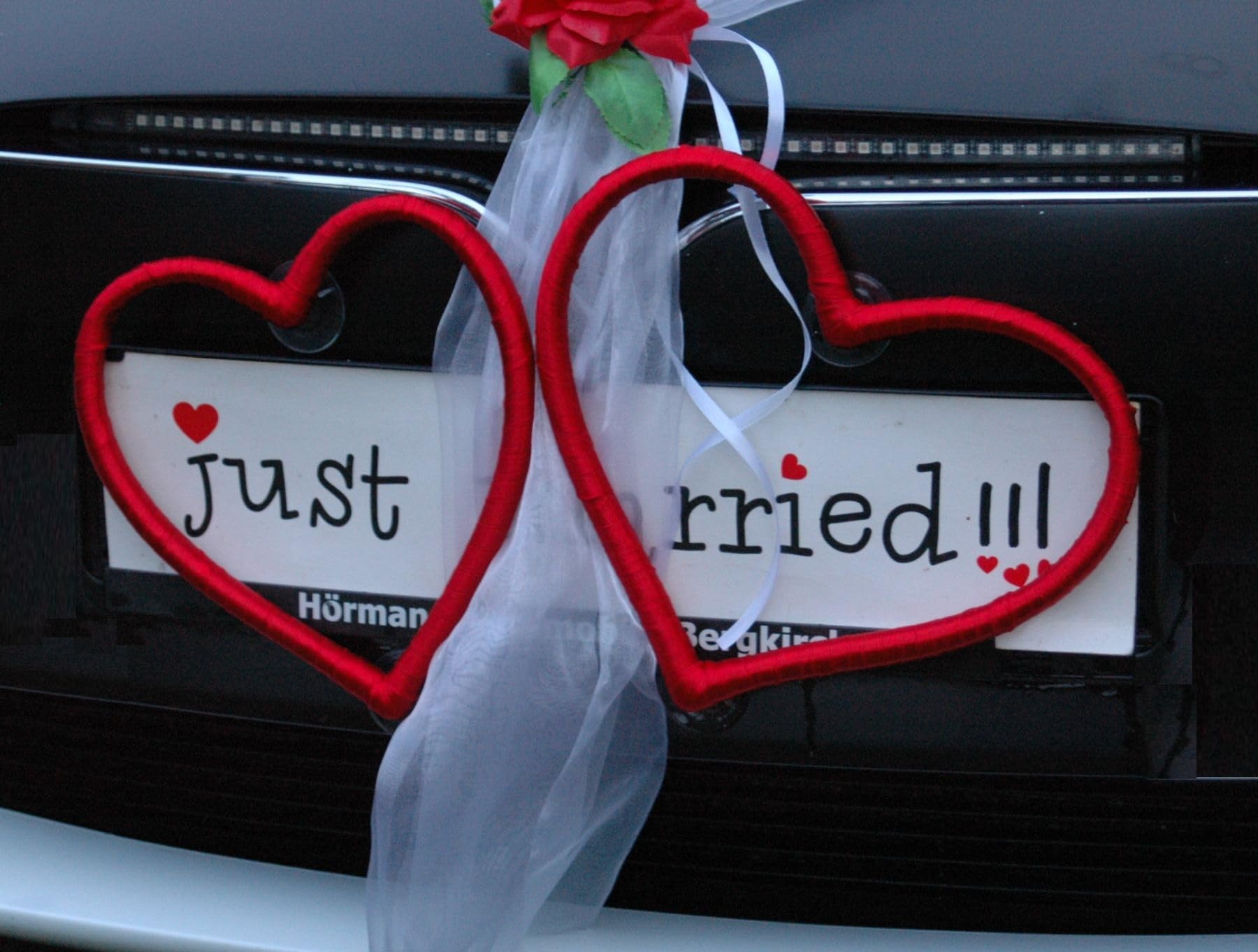 HERZSCHMUCK Décoration de voiture pour couple de mariés - Rose - Décoration de voiture de mariage - Guirlande de voiture (M rouge blanc)