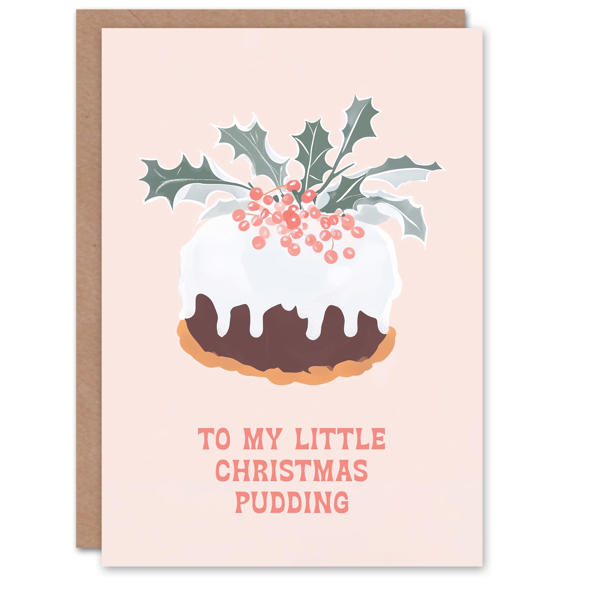Artery8 To My Little Pudding Pastel Pink Holly Cake Funny For Her Woman Christmas Card