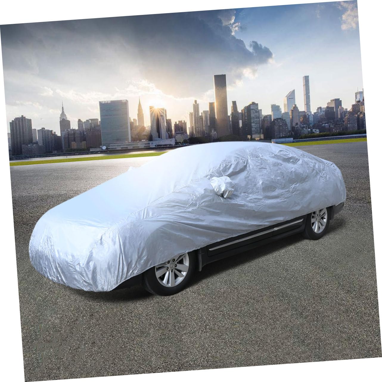 Beatifufu Uv Car Cover Full Size Rain and Snow Protection Universal Fit Breathable Anti-Pollution Silver — view 6