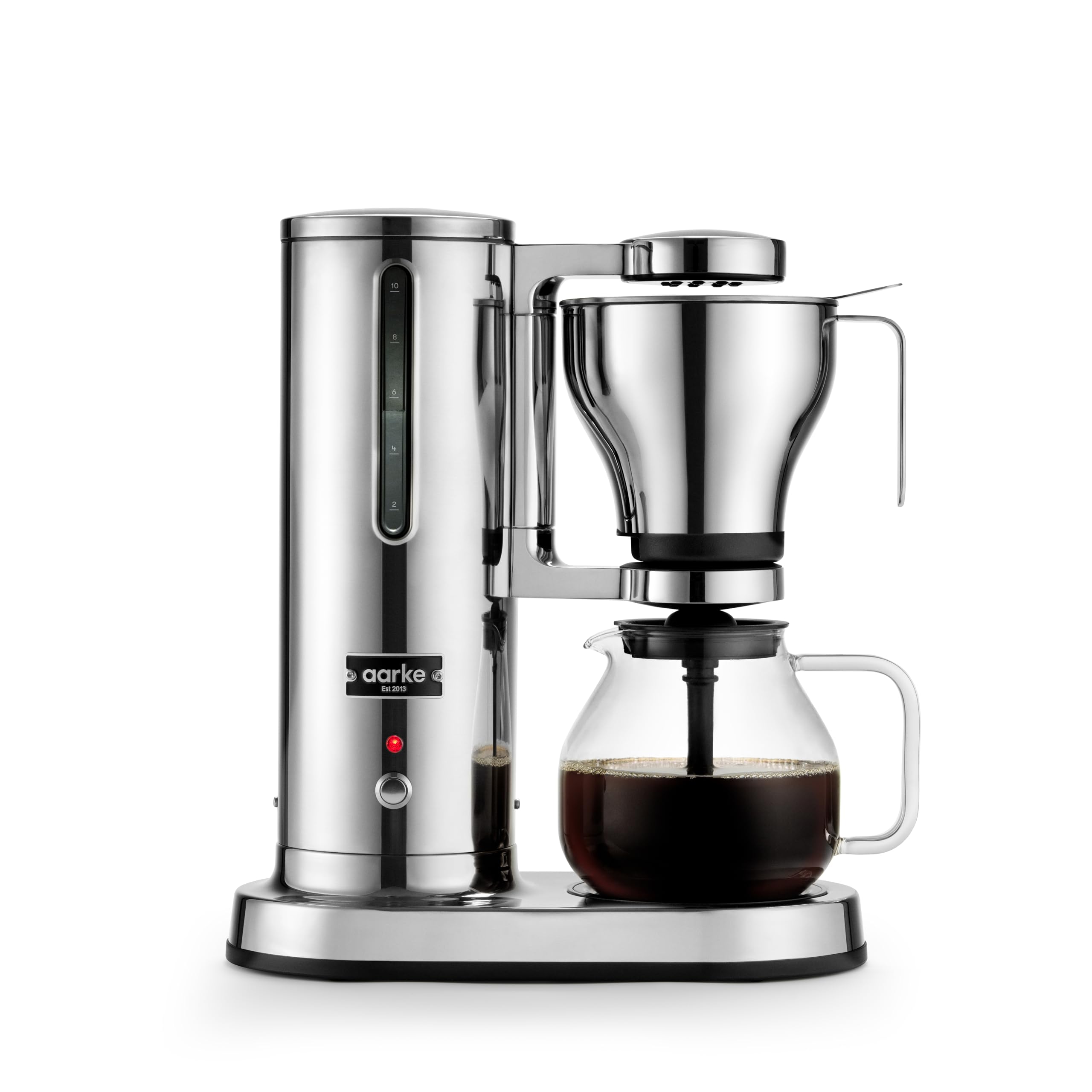 aarke Coffee Maker - Electric Drip Filter Coffee Brewer, Stainless Steel, Glass Carafe, Smart Hot Plate, 10 Cup Capacity, 1.25L