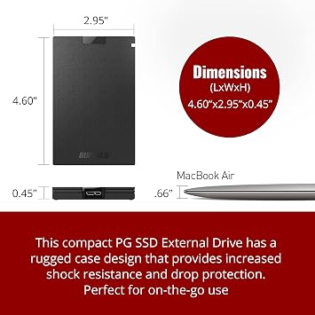 BUFFALO External SSD 500GB - Compatible with PS4 / PS5 / Windows/Mac - USB-C - USB-A - USB 3.2 - External Solid State Drive - SSD-PG500U3B