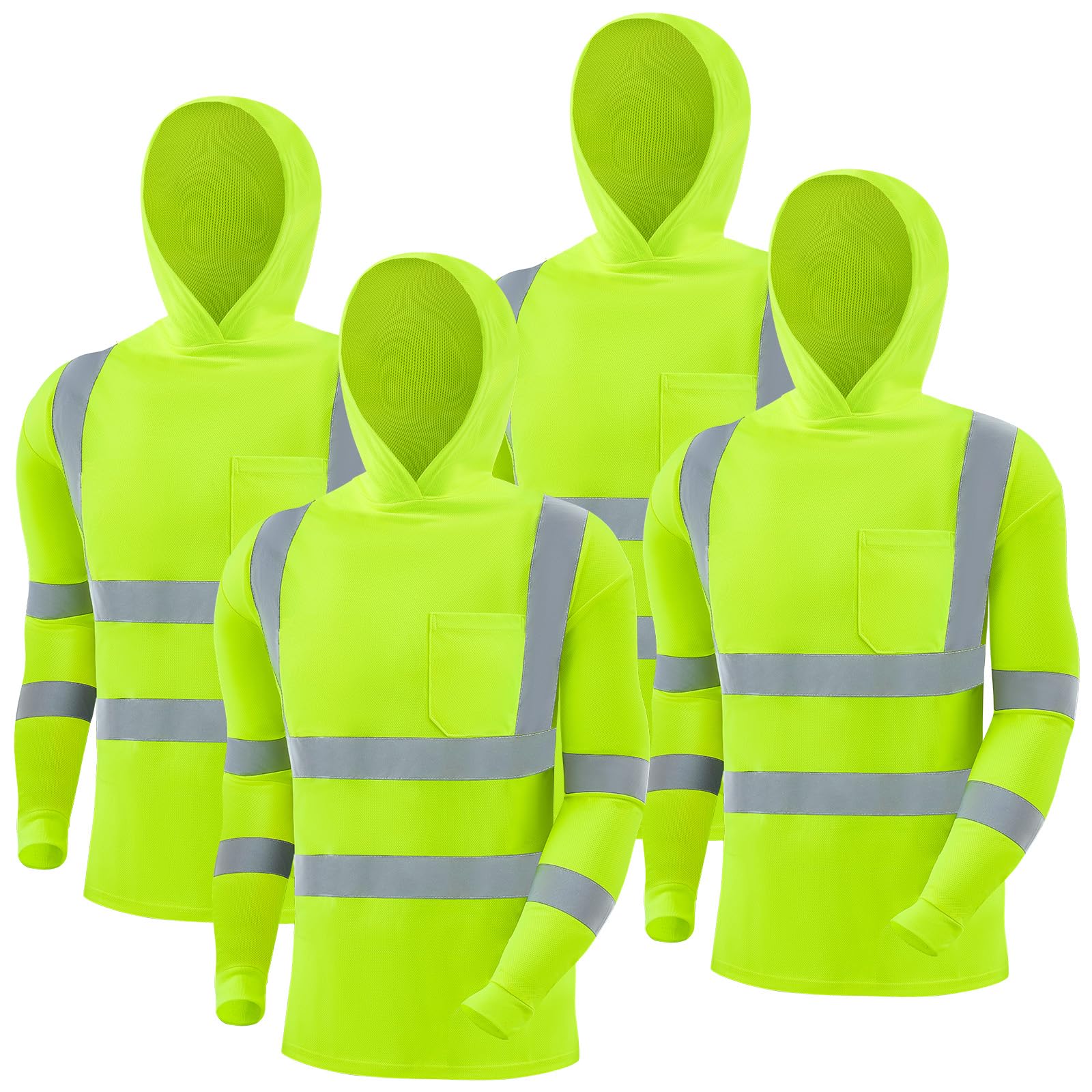 Amylove 4 Pcs Reflective Safety T Shirt High Visibility Work Shirts Sun Protection Construction