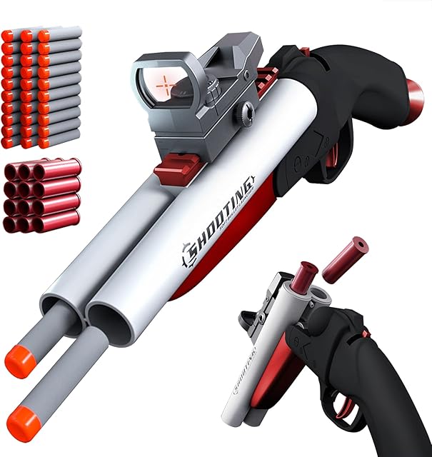 Tovol Zerky Double Barrel Shotgun Shell Ejection Toy Foam Blaster Double Shoot Toy Gun for Kids Age 8