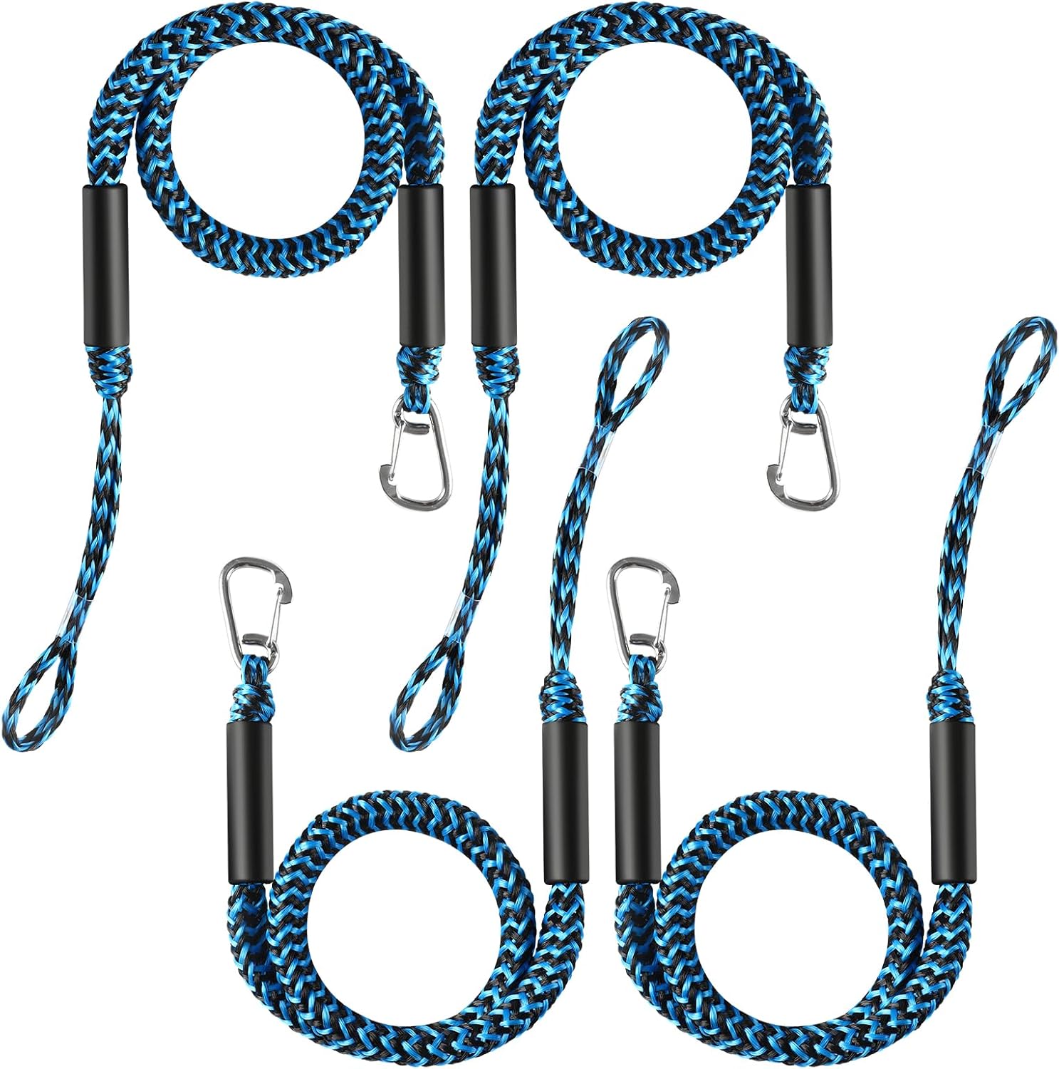 Boat Bungee Dock Lines with Clip 4 Pack Marine Rope Pontoon Boating Kayak Accessories, Blue