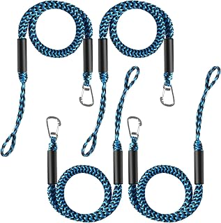 Boat Bungee Dock Lines with Clip 4 Pack Marine Rope Pontoon Boating Kayak Accessories, Blue