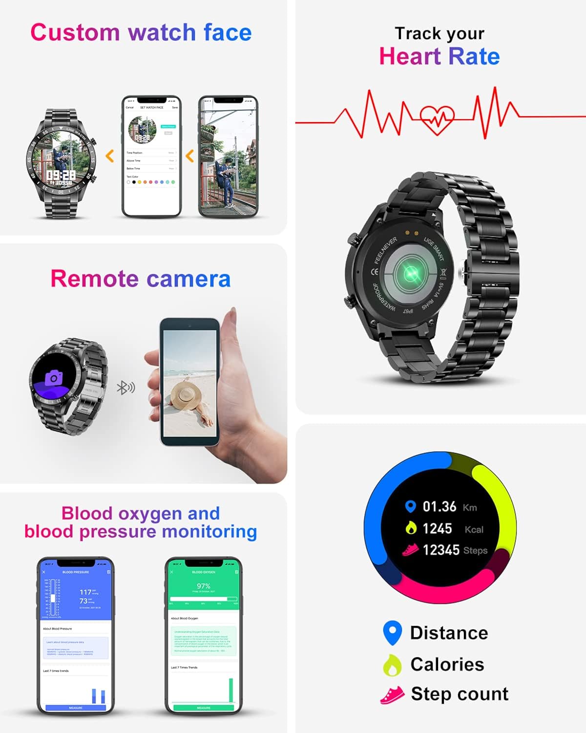 Suреr Brаndѕ Smartwatch for Men, Fashion Fitness Tracker Bluetooth Calls Voice Chat Fashion Steel with Blood Pressure Heart Rate Sleep Monitor,1.3 Full Touch Screen Activity Trackers IP67 Waterproof Pedometer for iOS Android
