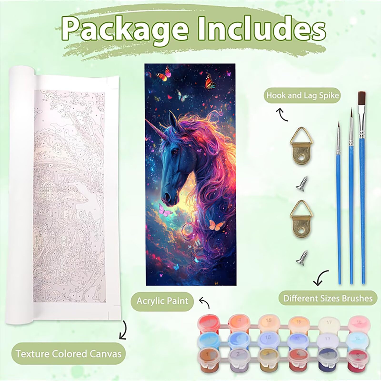 Cavallo Bianco Dipingere z i Numeri Adulti, Misura XXL 80 x 240 cm, Farfalla Paint by Numbers Kit Principianti z 3 Penne, Zestaw Fai Da Te, Hobby Creativi Adulti Decorazioni, (Senza Cornice) P0M-791
