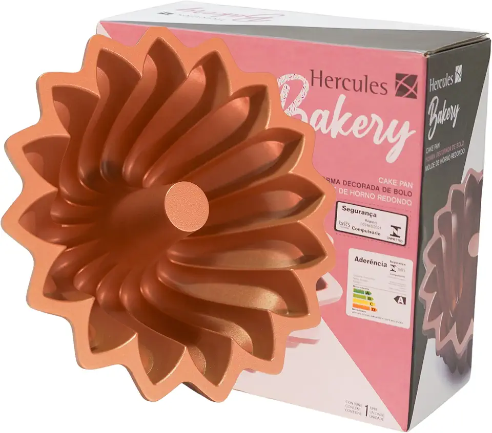 Hercules FORMA DECORADA DE BOLO ANTIADERENTE 240X240X110MM UC135-02 EM ALUMINIO NA COR ROSE GOLD