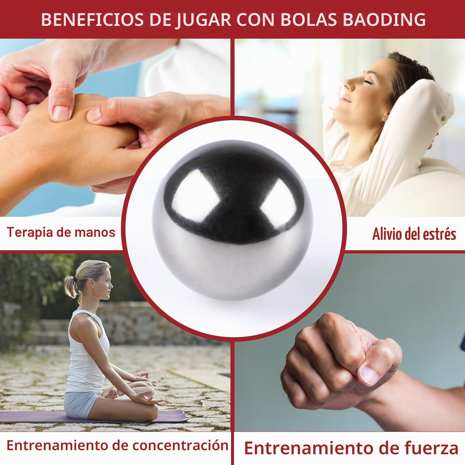 Bolas de masaje con funda, bolas de baoding de acero inoxidable 304, diámetro de 40 mm, esfera de ejercicio de mano china, paquete de 2