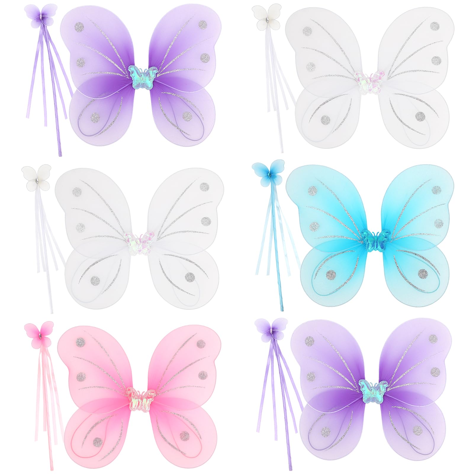 kilofly 6 Sets Princess Fairy Wings Butterfly Angel Costume Dress Up Role Play