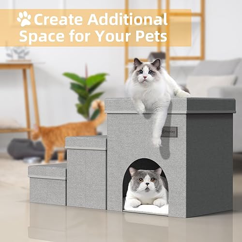 Miniatura 4 de Escaleras plegables para perros de 3 escalones con almacenamiento para perros para cama o sofá para perros pequeños, medianos o grandes, con