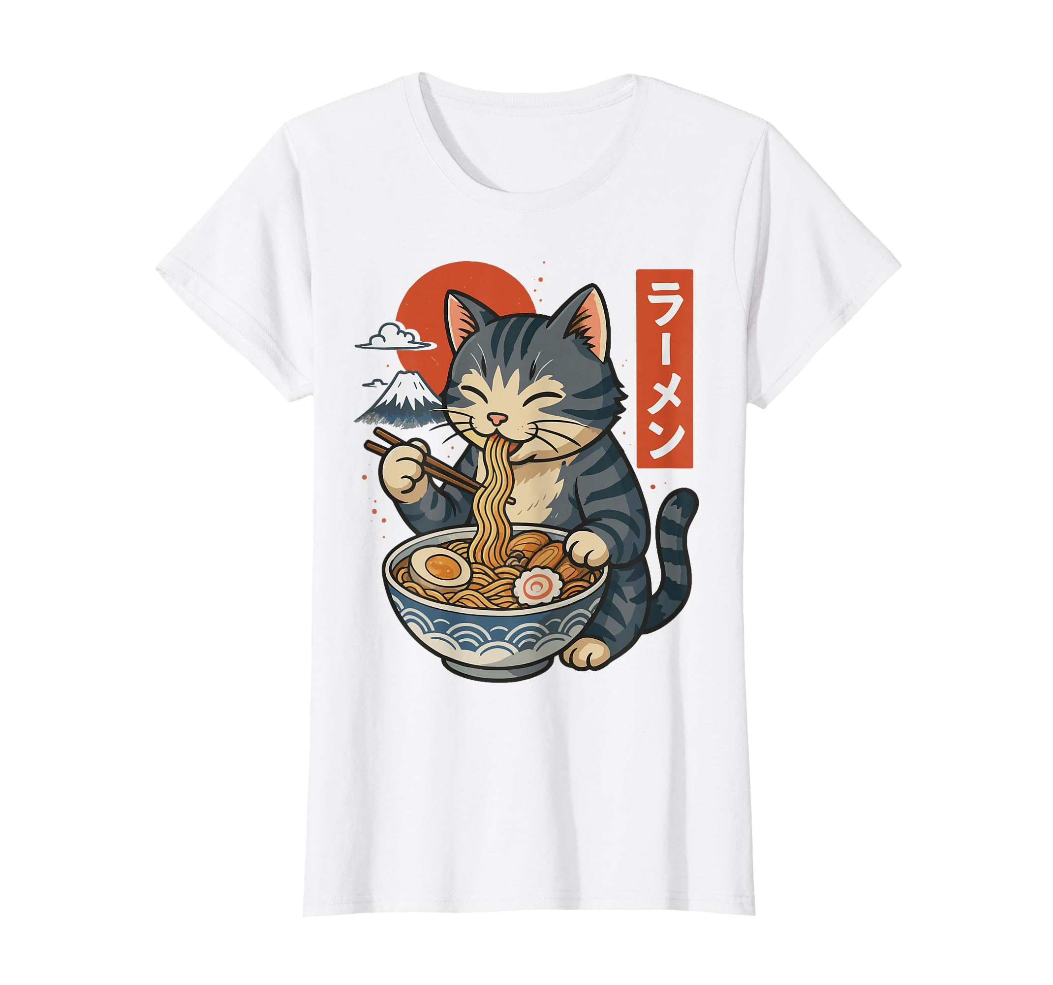 Anime Cat Eating Ramen Retro Kawaii Ramen Cat T-Shirt