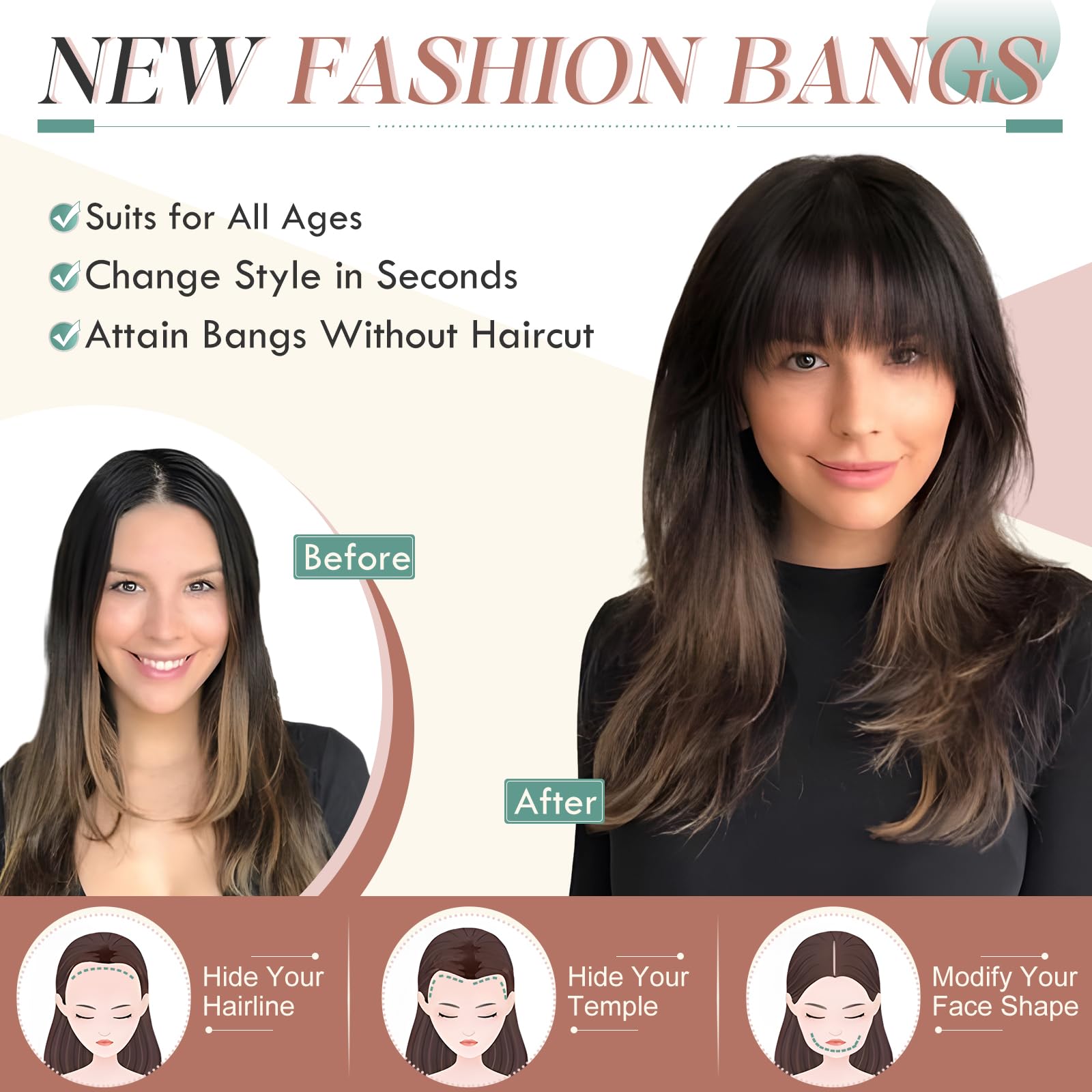 Elailite Clip on Bangs Human Hair Wispy Air Bangs Super Thin Fringe - Image 2