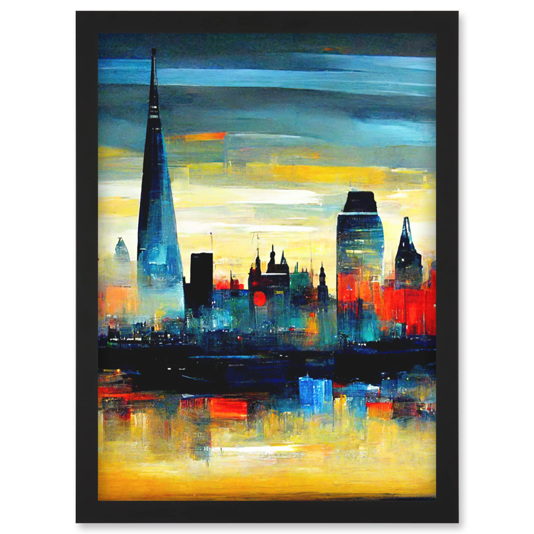 Artery8 London Skyline Reflecting On River Thames Modern Oil Paint Wall Art PrintA4 Size from B&Q