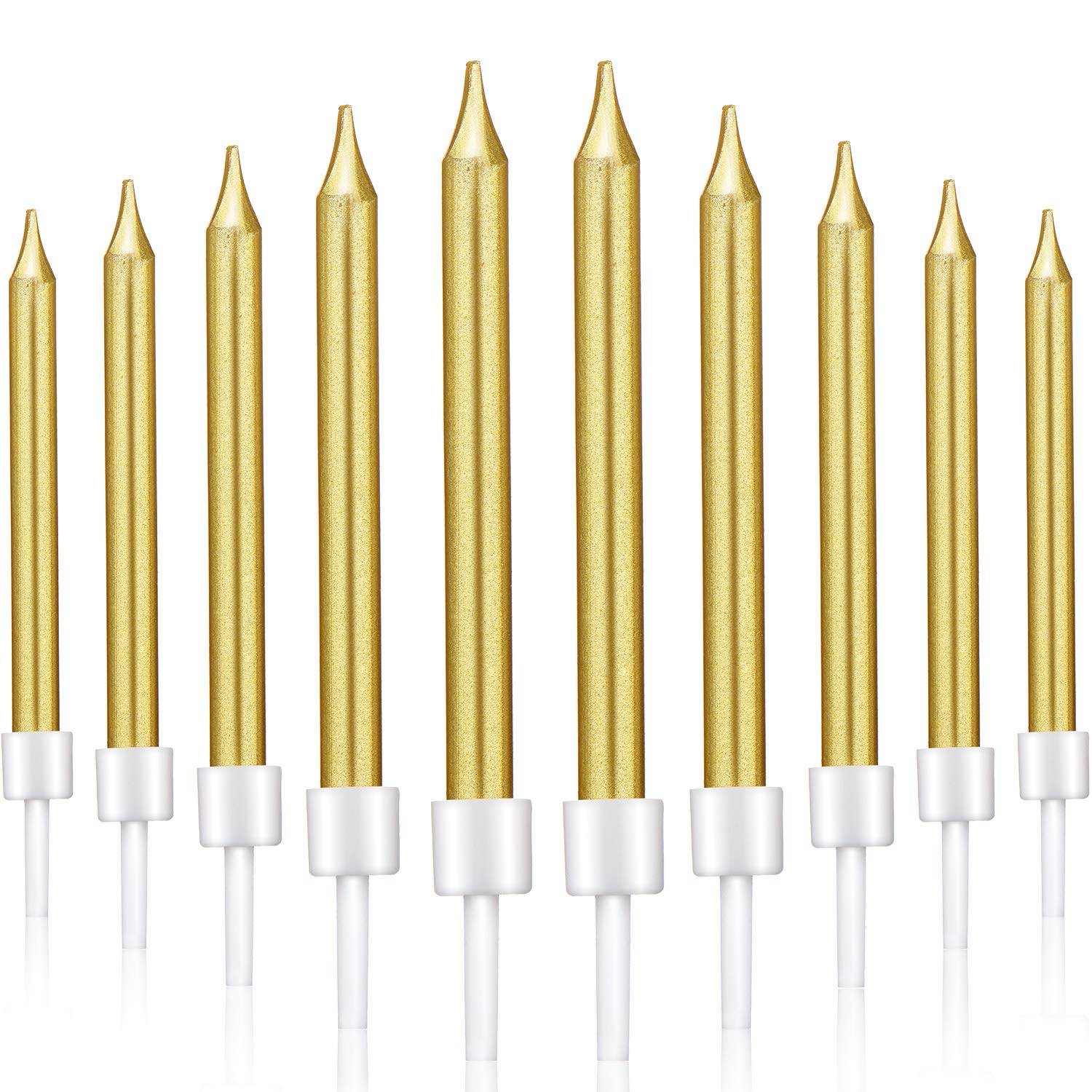 48 stuks gebogen verjaardagskaarsen, spiraal, taartkaarsen met houder, metallic cake, cupcake-kaarsen, lang, dun, krullend, spoel, taartkaarsen voor verjaardag, bruiloft, feest, decoratie (metallic