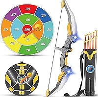 TIGTECGAME Kids LED Bow & Arrow Set: 10 Suction Cup Arrows, 2 Targets, Safe Light-Up Archery Toy for Ages 4-12 Boys Girls Indoor Outdoor