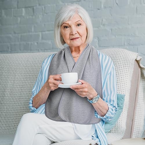 Miniatura 5 de 6 unidades de baberos para adultos, bufandas para comer, dignidad, comedor, bufanda, baberos para personas mayores lavables (gris)