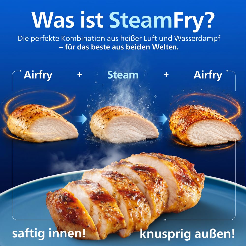 Philips Steam Airfryer 5000 Series Dual Basket Heißluftfritteuse 9L RapidAir Plus Dampfgar-Funktion NA550/00