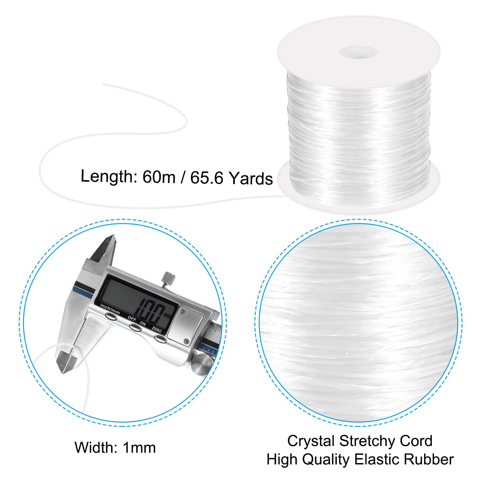 PATIKIL 66 Yard Flat Stretchy Bracelet String, 1mm Elastic Rubber, White, 60m - Image 2
