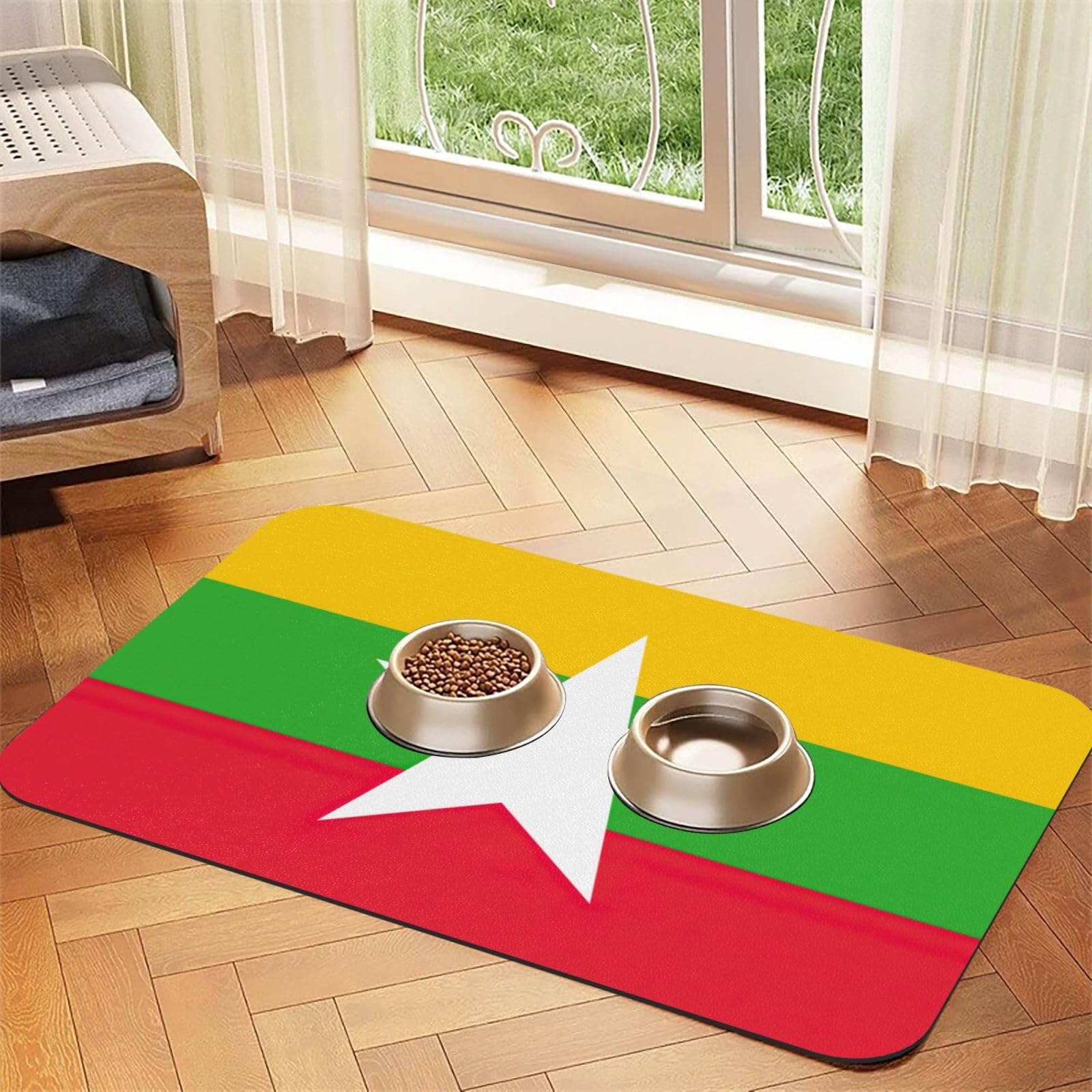 Tapis de nourriture haut de gamme en cuir PU et caoutchouc pour animaux