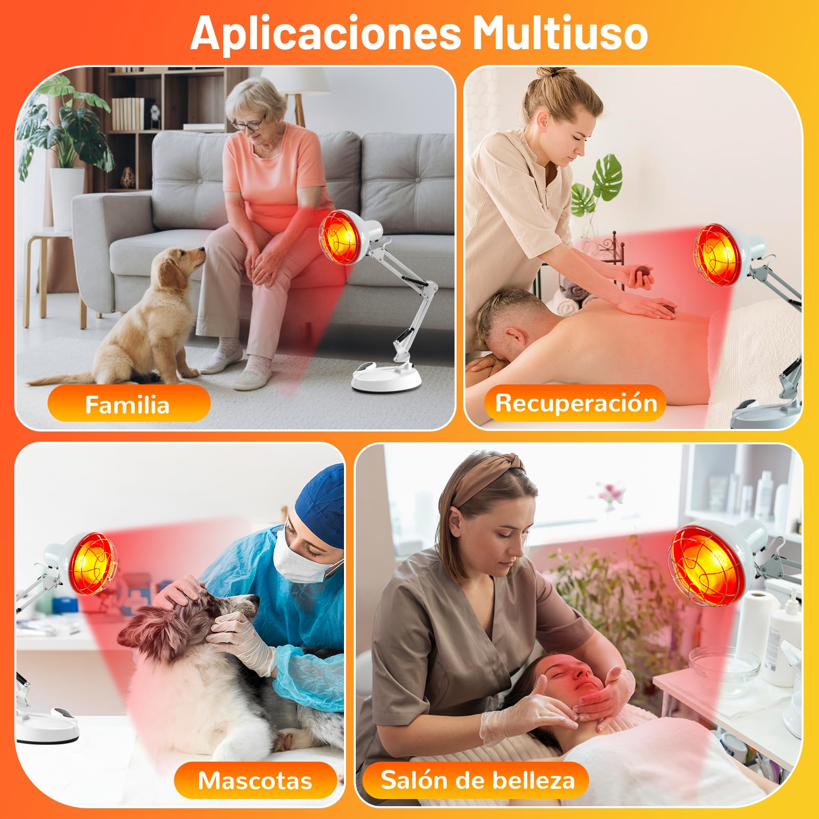 Lampara Infrarrojos 150W, TERVON Lampara Calor Infrarrojo, 10 Niveles de Temperatura Ajustables con Temporizador, Luz Infrarrojos Lampara, Lámpara de Infrarrojos para Aliviar El Dolor
