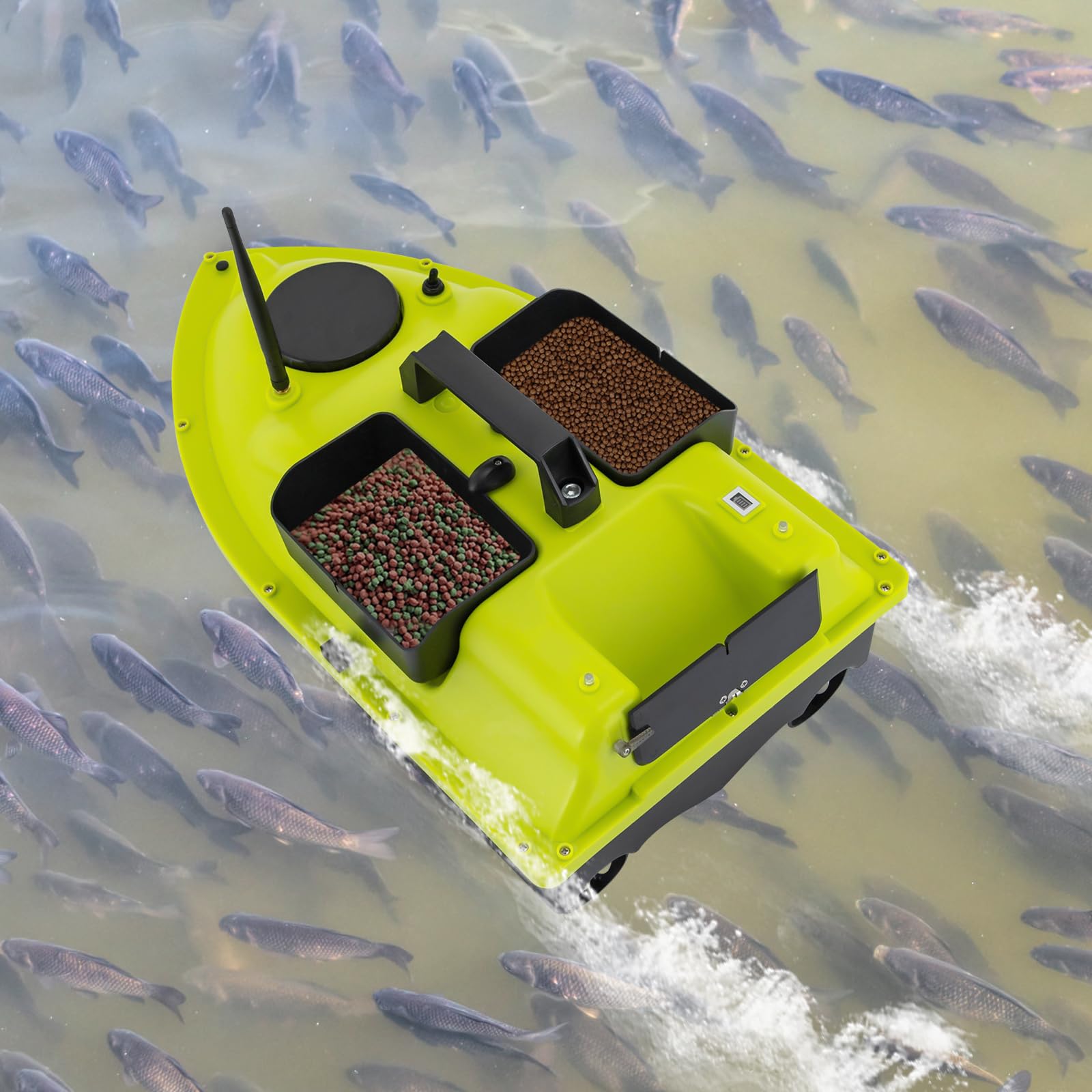 Barco de pesca con GPS, 99 posiciones, motor dual de 52 W, batería de 90 min, alcance de 600 m, mando a distancia LCD, incluye bolsa de transporte
