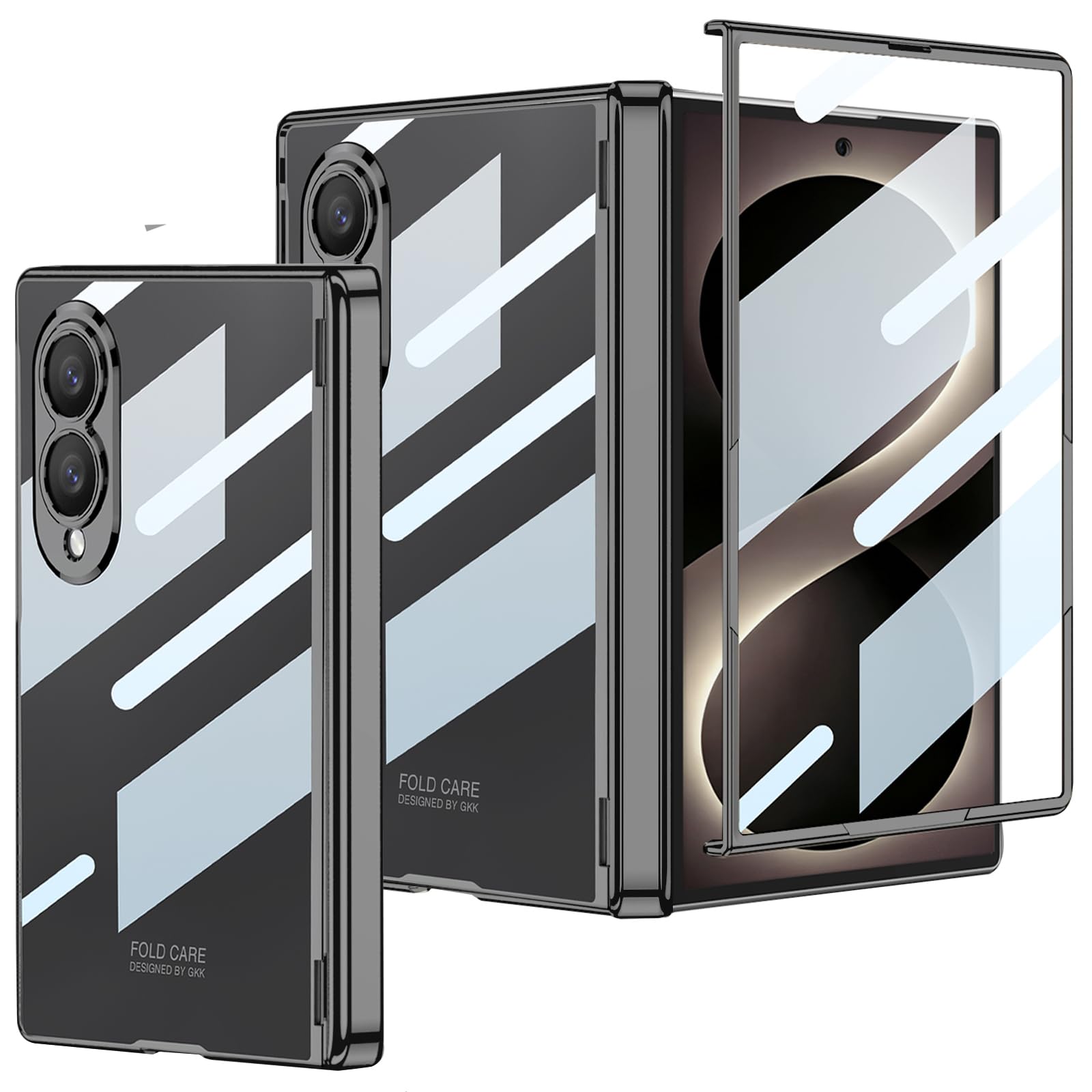 Custodia trasparente per Samsung Galaxy Z Fold 8, custodia trasparente galvanica con protezione per cerniera magnetica e pellicola protettiva, custodia protettiva sottile antiurto per Samsung