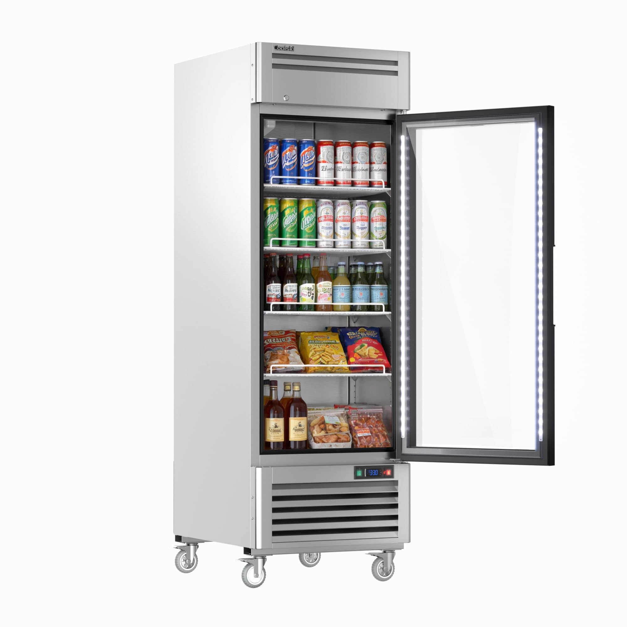 COOLSKI 27”W Commercial Single Door Beverage Refrigerator, 21.8 Cu.Ft Drink Display Fridge With Glass Door, Stainless Steel Merchandiser Cooler, For Shop Restaurant Store on Fridge.com - View 2