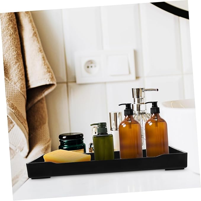 Set de 4 Bandejas Rectangulares Negras para Baño, Organizador de Toallas y Cosméticos miniatura 6