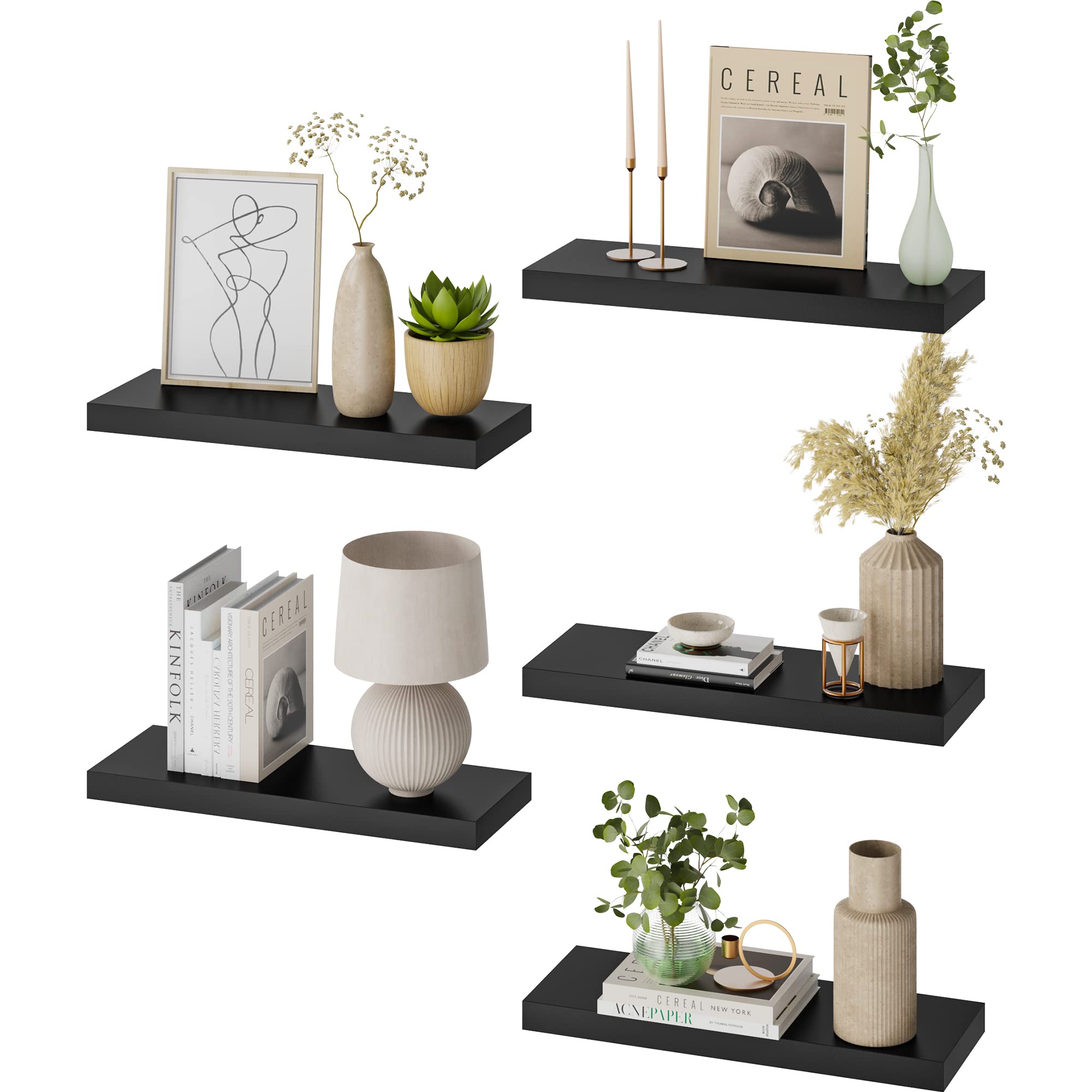 Buy WOPITUES Black Floating Shelves for Wall, 5 Sets Black Wall Shelves