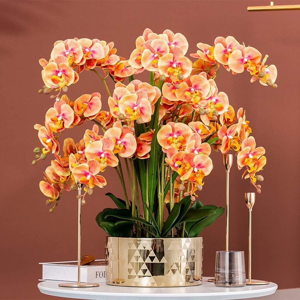 Fleur artificielle Phalaenopsis impression 3D grand format avec vase inclus