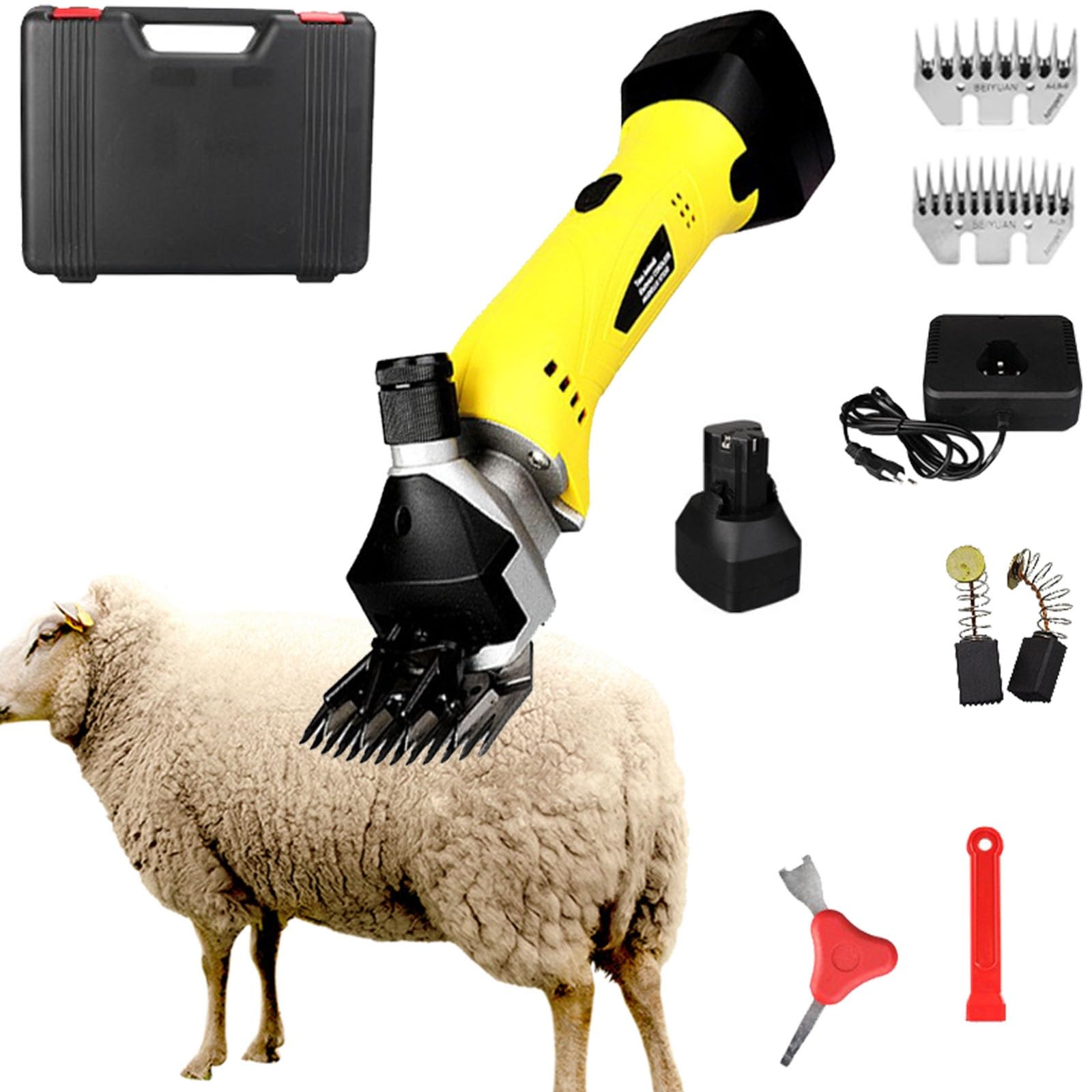 Forbici for pecore senza fili da 500 W Pro, tosatrici elettriche con due batterie, ricaricabili da 4400 mAh, senza fili, for rasare la lana di pelliccia di pecore, capre, bovini, animali da fattoria,