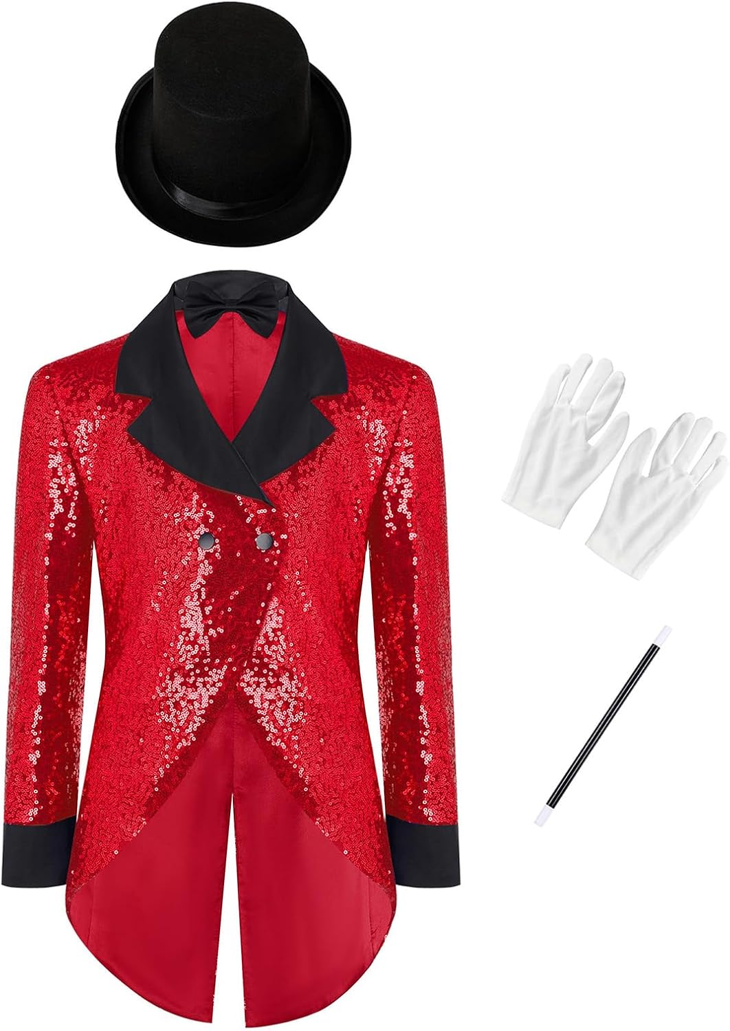 easyforever Kids Magician Outfit Formal Blazer for Party Prom Tuxedo Jacket Circus Magic Shows Dancing Coat Red 16 Years