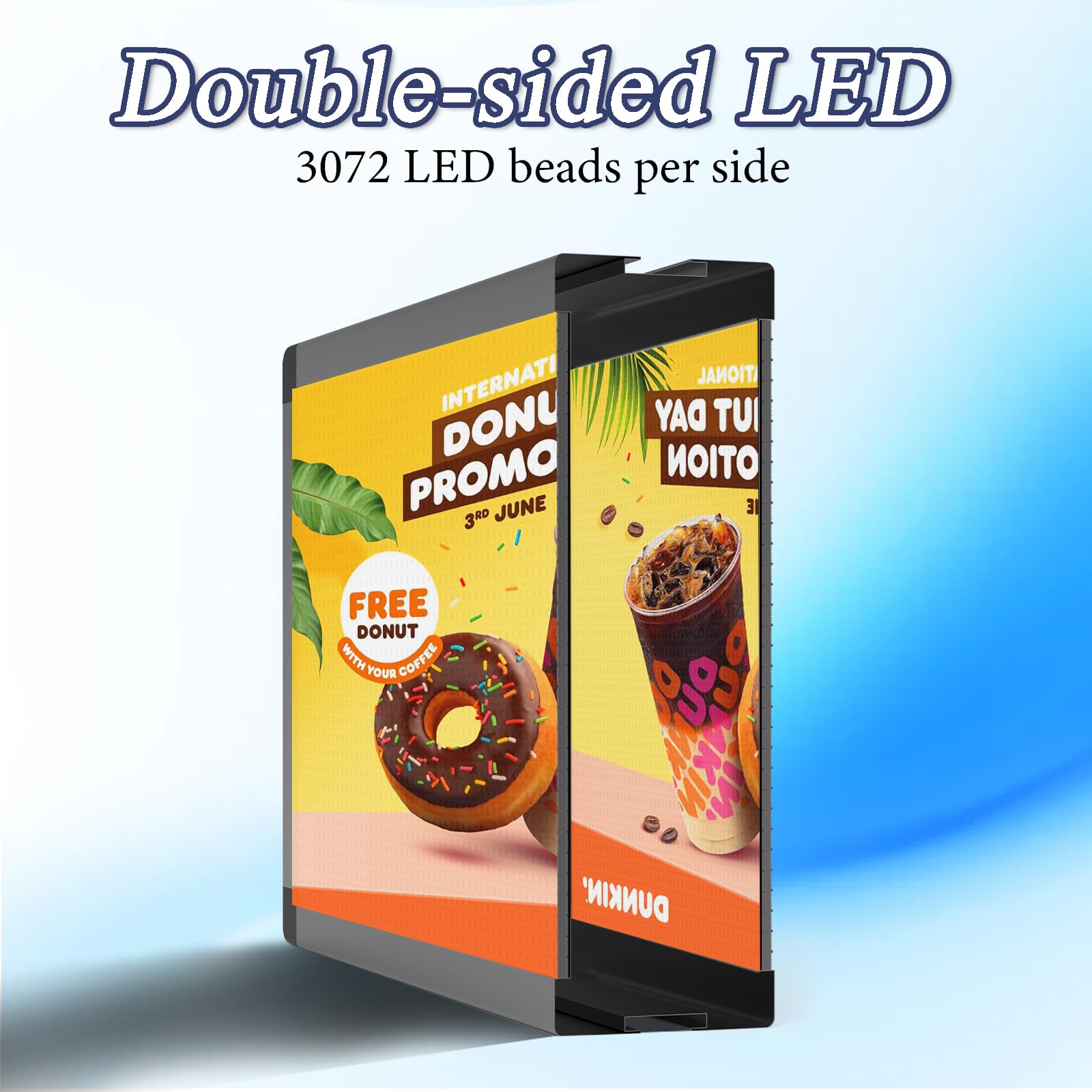 Pantalla LED P10 a todo color al aire libre, doble cara, programable, 39 x 14 pulgadas con control de aplicación WiFi, tablero publicitario impermeable IP65 de alto brillo para ventana