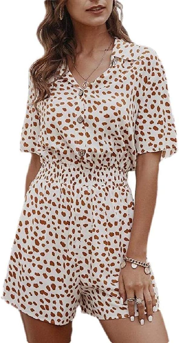 BowenfaU Womens Rompers Beach Shorts Button Up Waisted Short Sleev