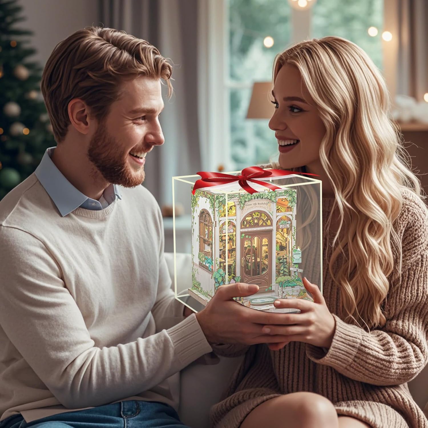 Fsolis Book Nook Kit, 3D Wooden Puzzles for Adults, 196 pcs, DIY Miniature House Kit Mini Building Booknook Bookstore Bookshelf Diorama Gifts for Readers Book Lovers (Green Life's Bookshop)