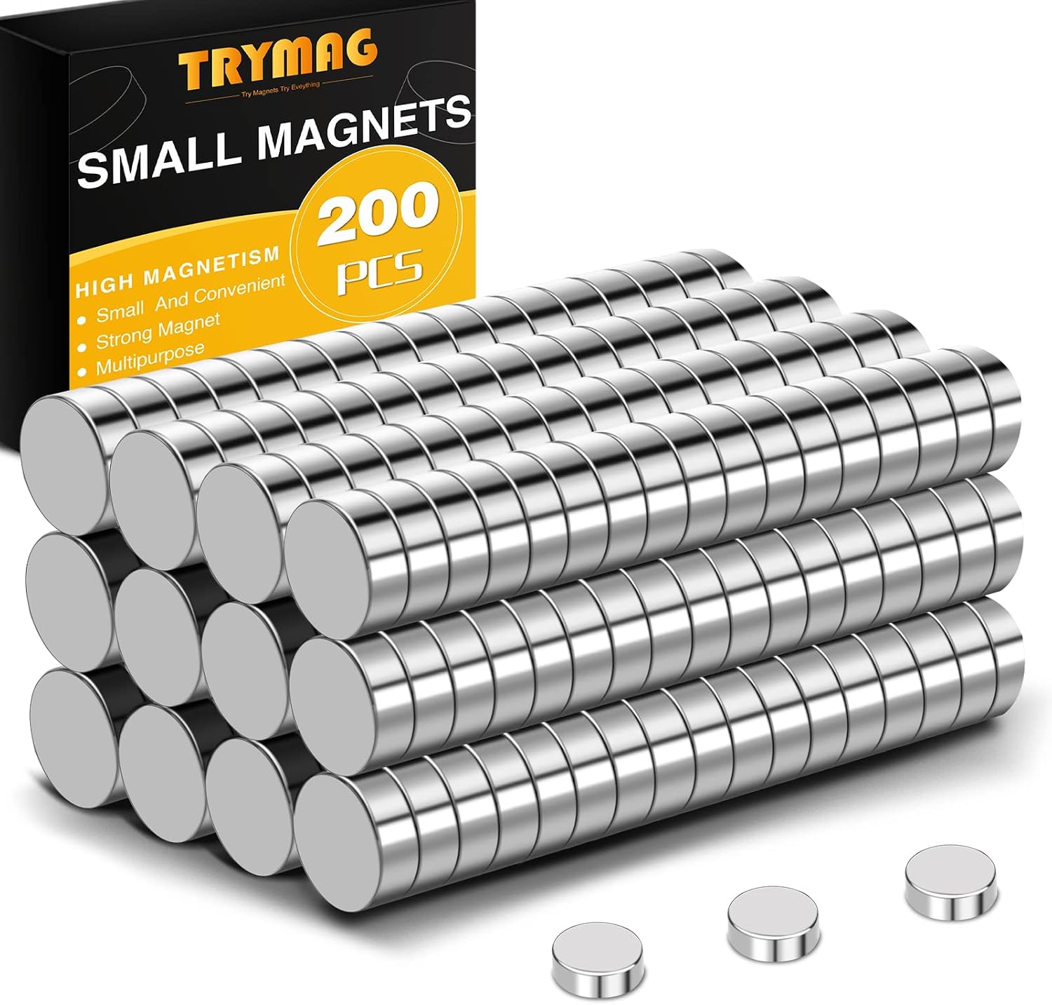 TRYMAG 200Pcs Small Magnets, 4 Different Sizes Neodymium Magnet for Crafts