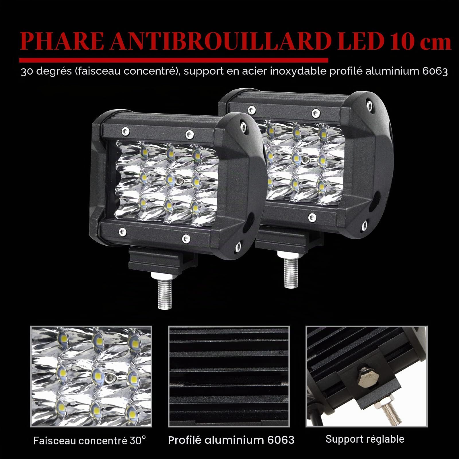 SKYWORLD 50cm 288W Bar Led 4x4 avec 12V Câblage et Spot Feux Antibrouillard