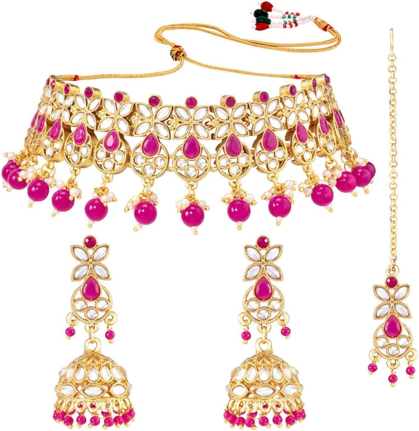 Aheli Traditional Gold Plated Kundan Choker Necklace Jhumki Earring & Maang Tikka Ethnic Jewelry Set Gift for Women