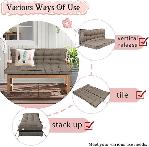 Miniatura 51 de Cojín de repuesto para columpio de 2-3 asientos, cojines de banco para exteriores con respaldo grueso de 4 pulgadas, muebles de patio, jardín, Flor