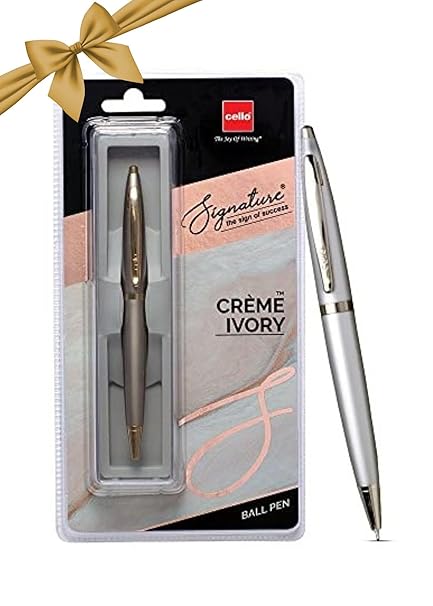 Cello Signature Crème Ivory Ball Pen|Blue Ink|1 Ball Pen|Ivory and Gold Finish|Premium Metal Pens for Office Use|Stylish Gifts for Diwali|Gifts for Men and Women
