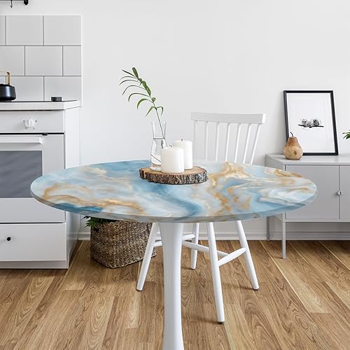 Vista 203 de cfpolar Mantel redondo ajustable de verano, hojas de palma tropical, borde elástico, mantel redondo lavable para uso en interiores y exteriores, se