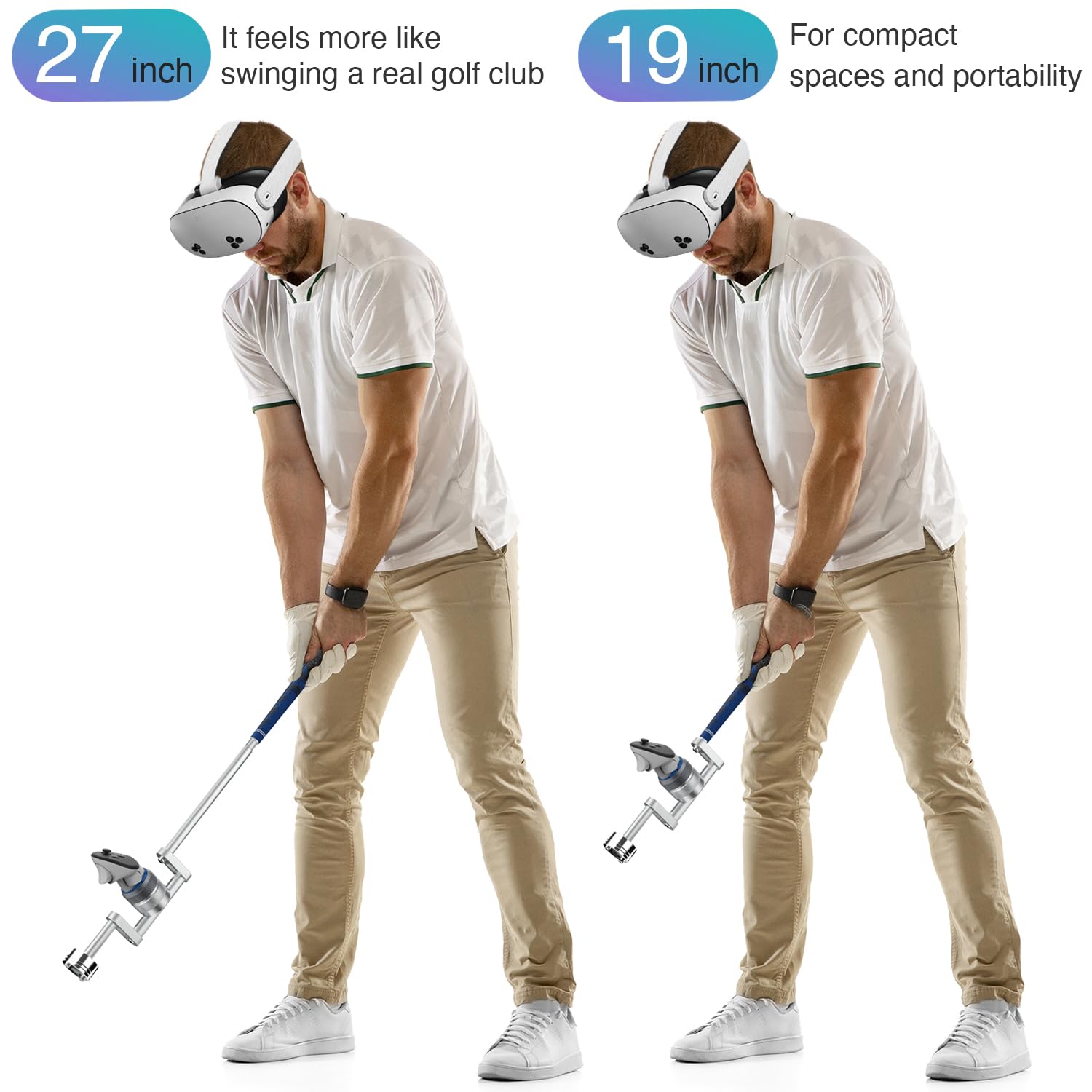 YEZRO VR Golf Club Attachment for Meta Quest 3s/3/2 and Pro(2025 Newest) - 27” & 19” Dual Length Adjustable Weighted Golf Club Handle Accessory for Golf+ Realistic Weight & Balance (for Left & Right