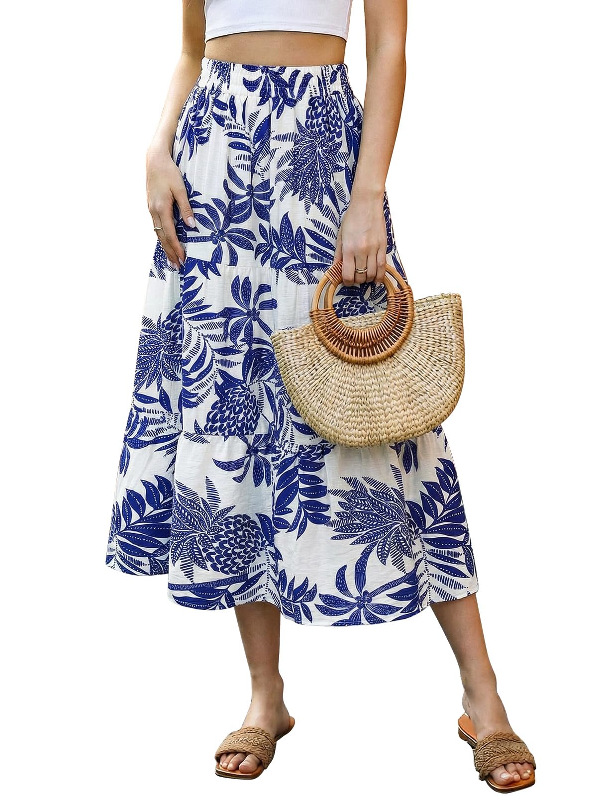 Adigaber Faldas Largas de Mujer Cintura Elástica Estampado Floral Vintage A-Línea Faldas