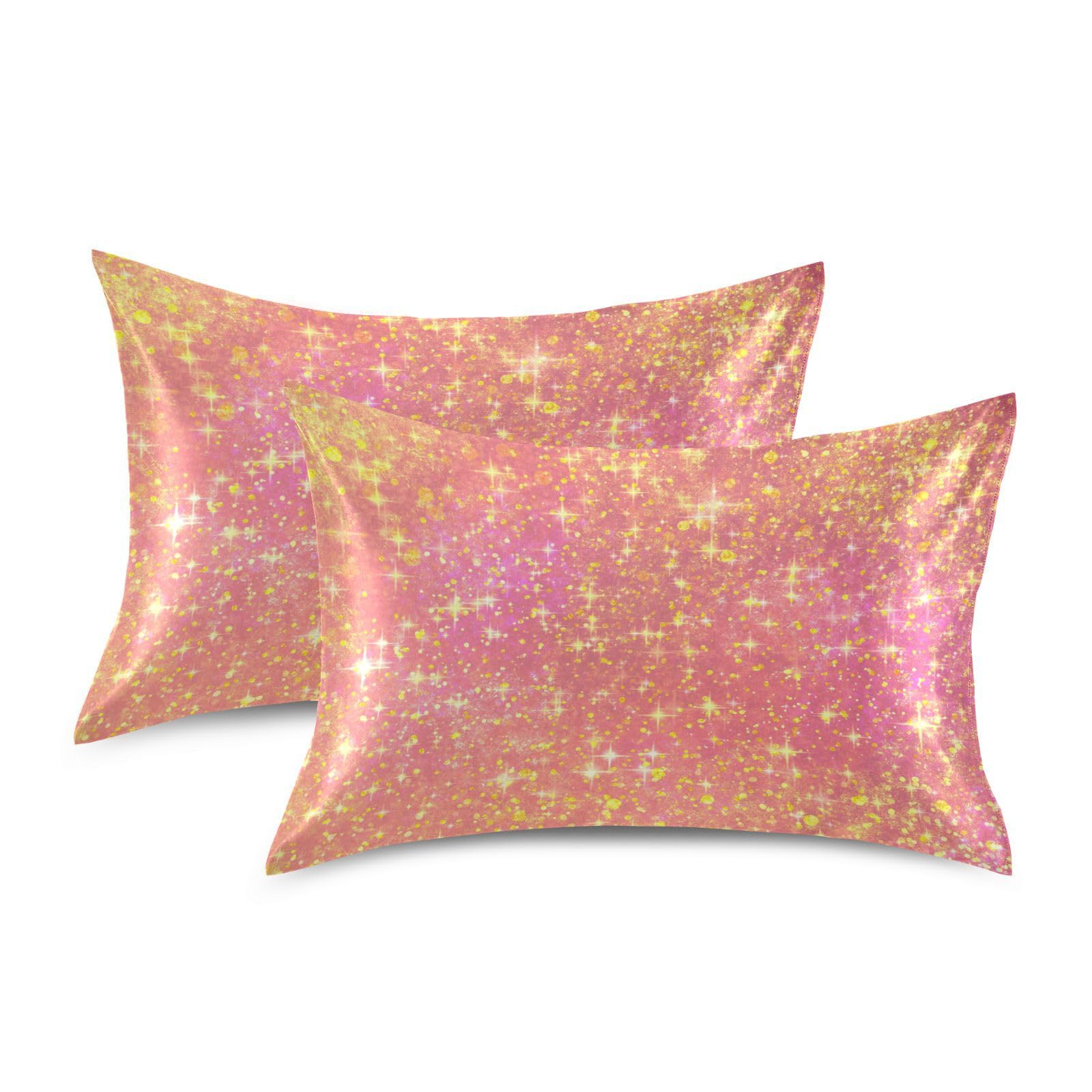 Bright Pink Stars Glitter Sparkle Shiny Satin Rectangle Pillowcase Soft Throw Pillow Cover for Sofa Car Bedroom Living Room 30x20in