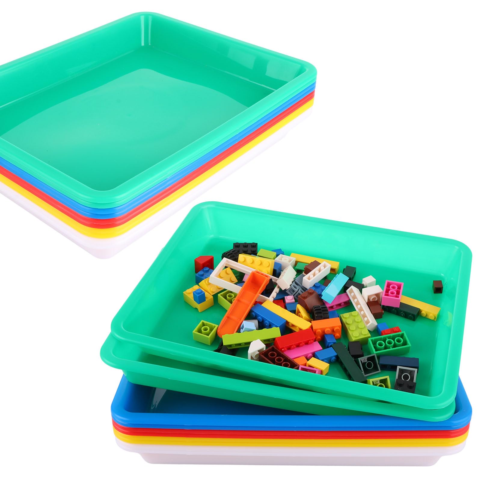 ASelected 10 Pcs Plastic Trays Plastic Art Trays,28 X 21 X 3Cm Plastic Activity Trays 5 Colors Play Trays for School Home