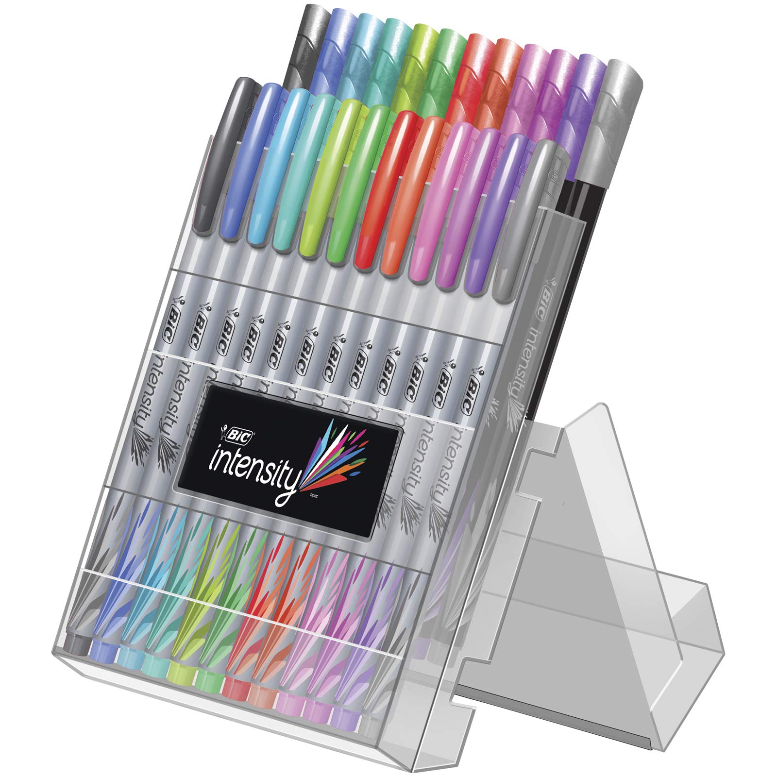 Feutres BIC Intensity - Pochette De 24 Couleurs, Pointe Fine 0,73mm - Idéal Pour Coloriage Adulte Et Dessin